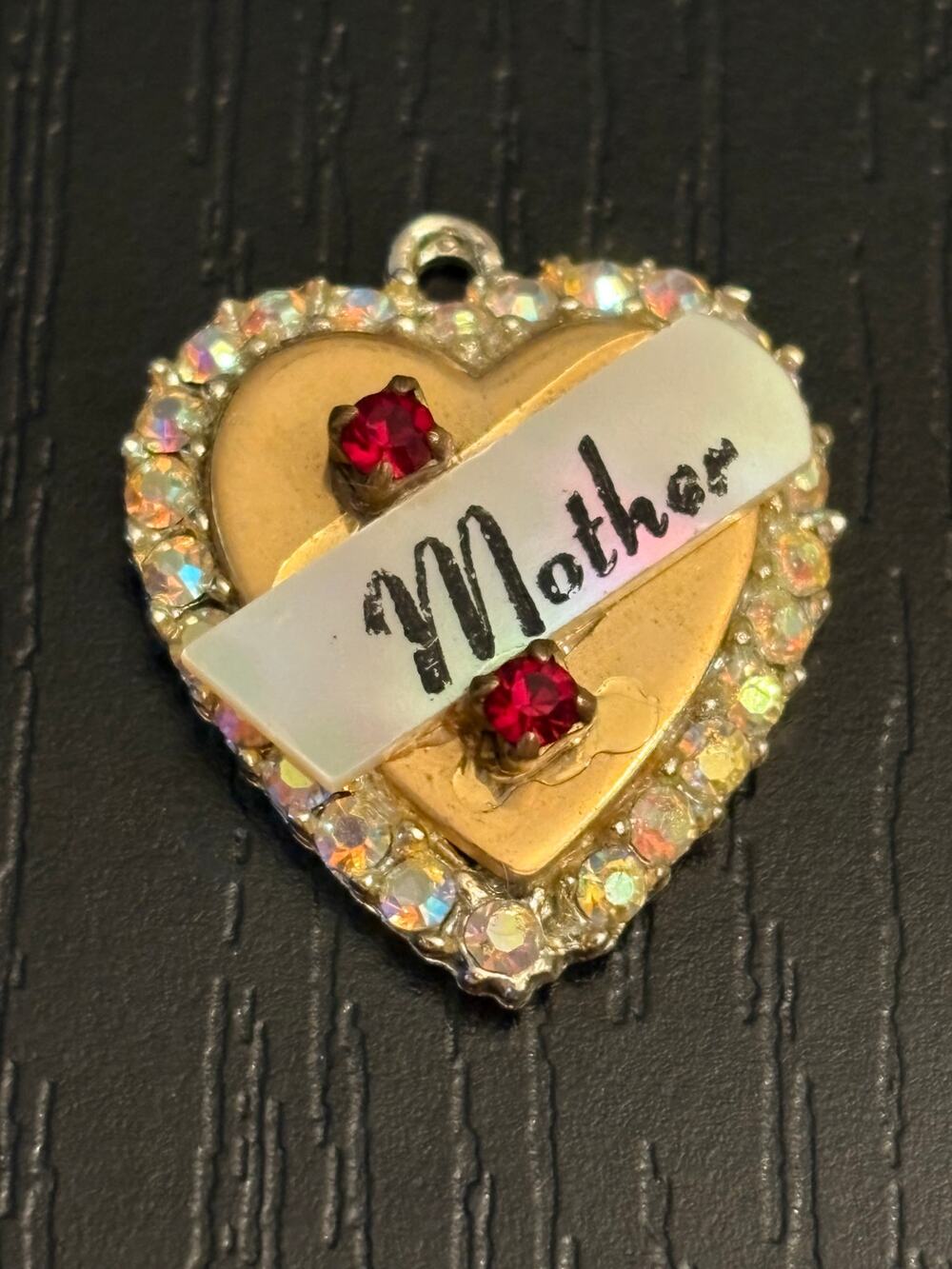 Vintage Mother Heart Charm Rhinestone AB Sentimental